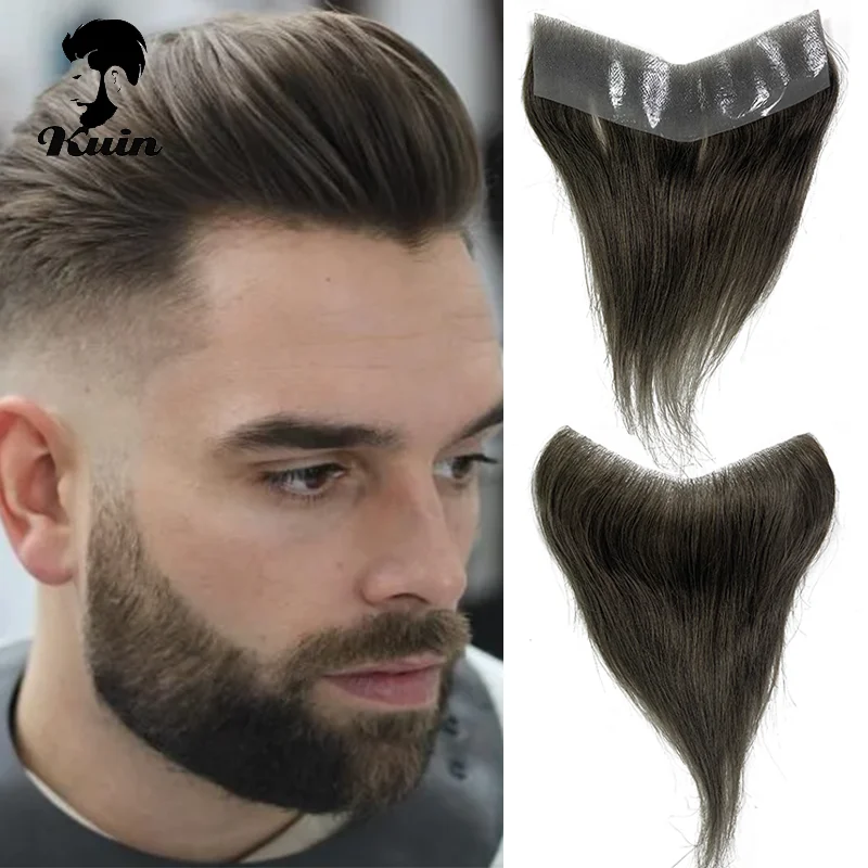 Pelucas de cabello humano con lazo en V Invisible para hombres, tupé Frontal en V de color 2,5x16, peluca Frontal de piel fina, Base de Pu, línea de peinado de estilo en V