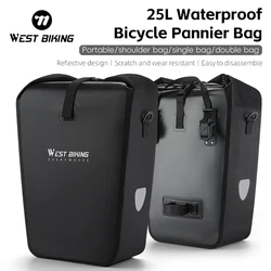 WEST BIKING-alforja de bicicleta totalmente impermeable, bolsa para portabicicletas de gran capacidad de 25L, bolsa de viaje larga para ciclismo, accesorios para bicicleta de montaña y carretera