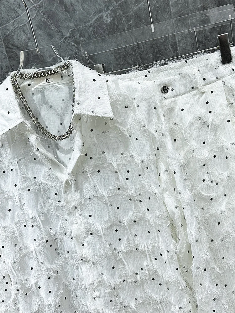 2025 New Tassel Design Sequin Shirts Pants Chic Two-Piece Sets Men High-End Fashion Trend 2pcs Men's Handsome Loose Comfort Sets