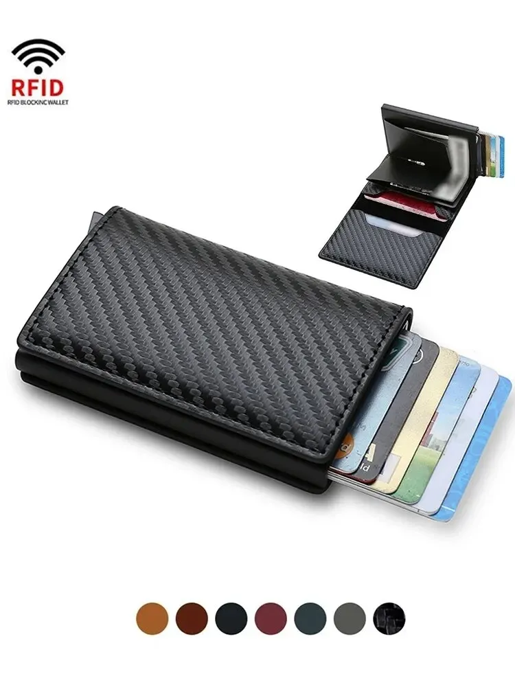 Rfid Aluminum Men Wallet Card Holder Purse Carbon Fiber Men Business Slim Thin Smart Wallet Credit Cardholder Case Note Holder