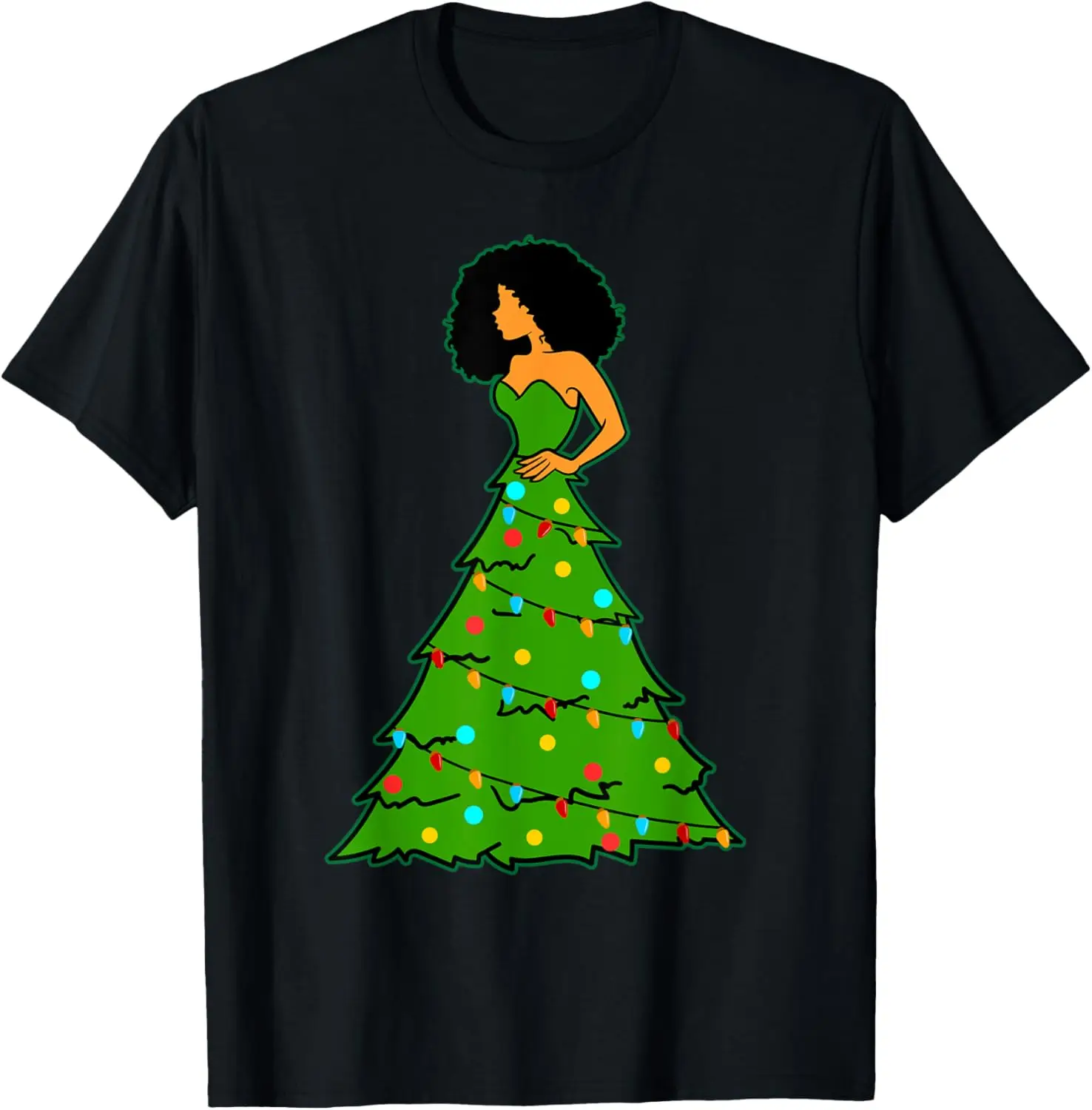 

African American Woman Christmas Tree Xmas Decor T-Shirt