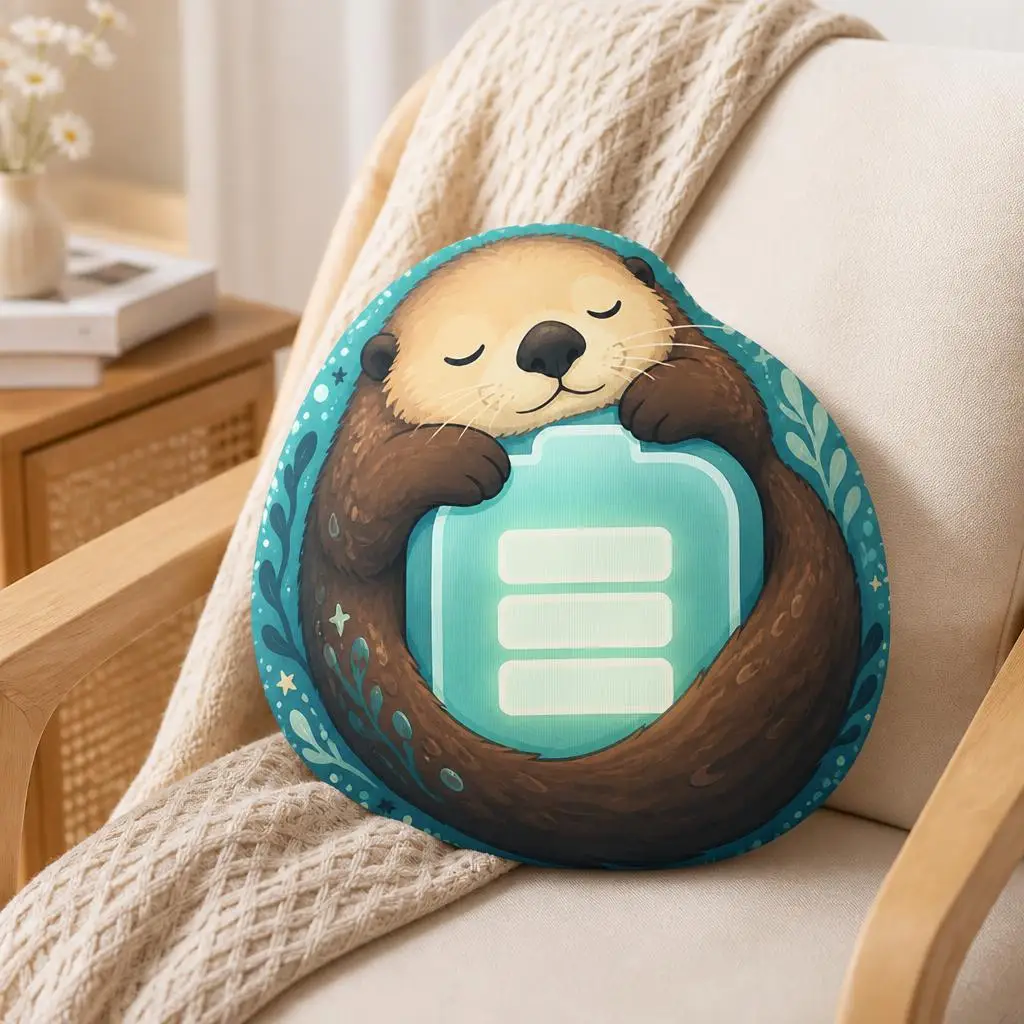 Low Battery Otter Plush Pillow Charging Mood Cushion Cute Stuffed Floor Seat Bedroom Decor Sofa Chair Gift for Tired Days