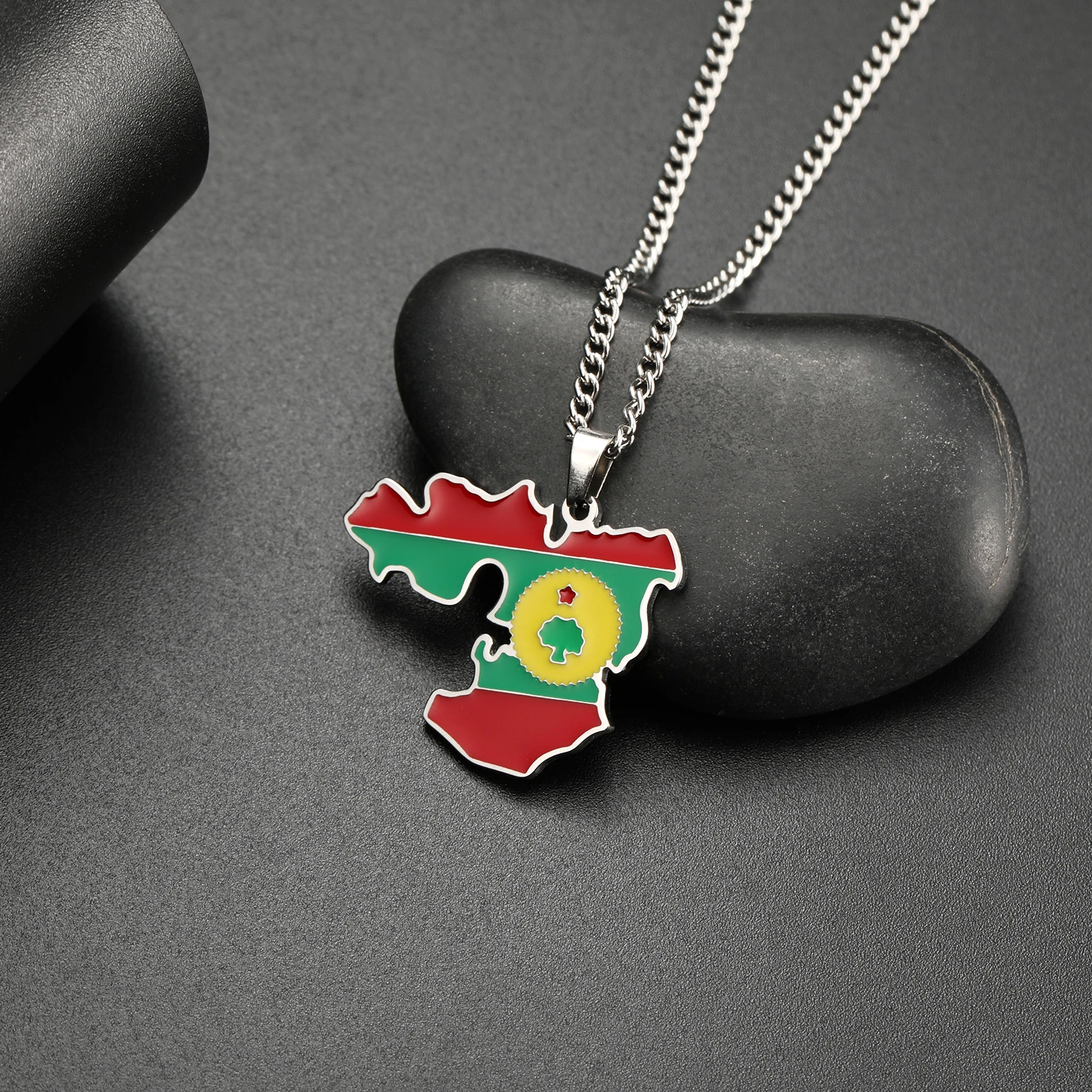 Amaxer Trendy Personalized Oromia Map & Flag Continent Outline Necklaces Charm Fashion Ethnic Choker Jewelry image 3