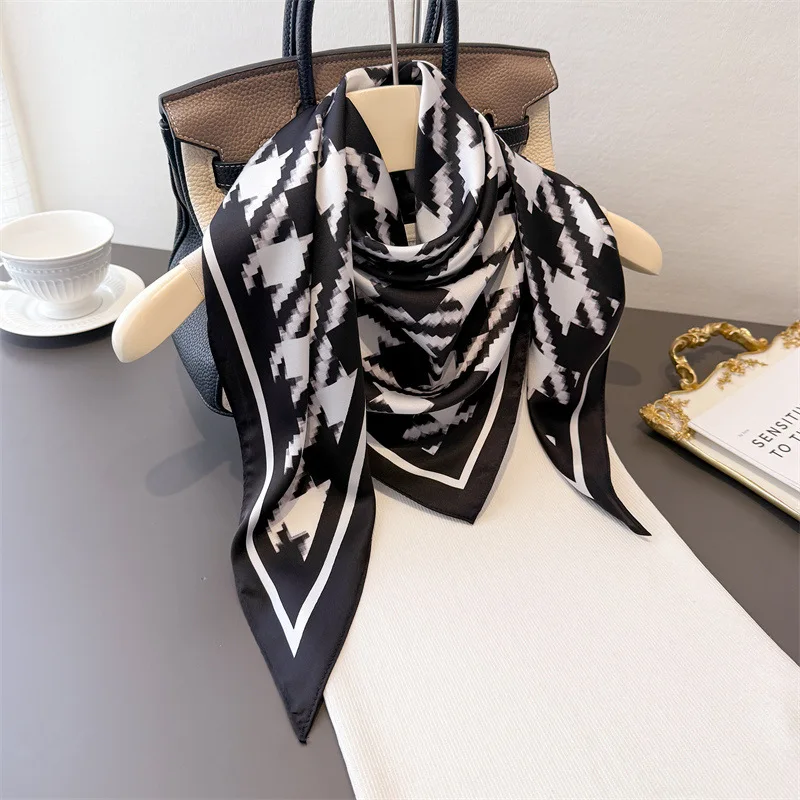 Luxury Silk Scarf Hijab Turban Women's Print Fashion Headband Shawl Neckerchief Handkerchief Windproof Bandana Wraps Head Scarfs