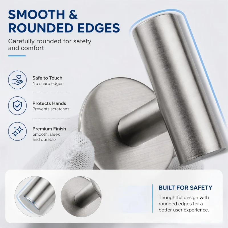 Stainless Steel Over Door Hook, No Drill No Glue Single Hook for Bathroom Kitchen, Coat Hat Towel Hanger, Space Saving