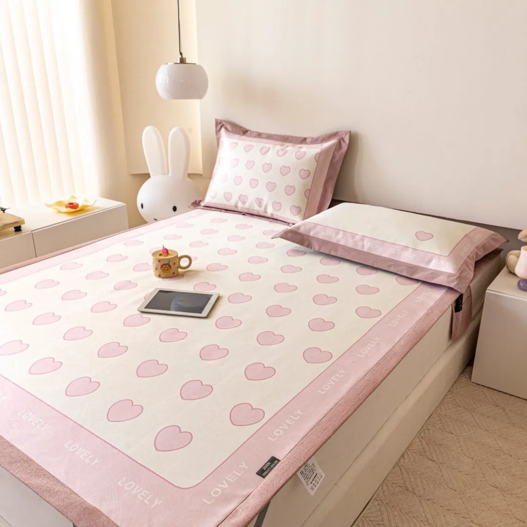 Cute Bear Printed Summer Ice Silk Three-Piece Set of Summer Sleeping Mat Can Be Wash Folded Cool Air Conditioning Soft Mat