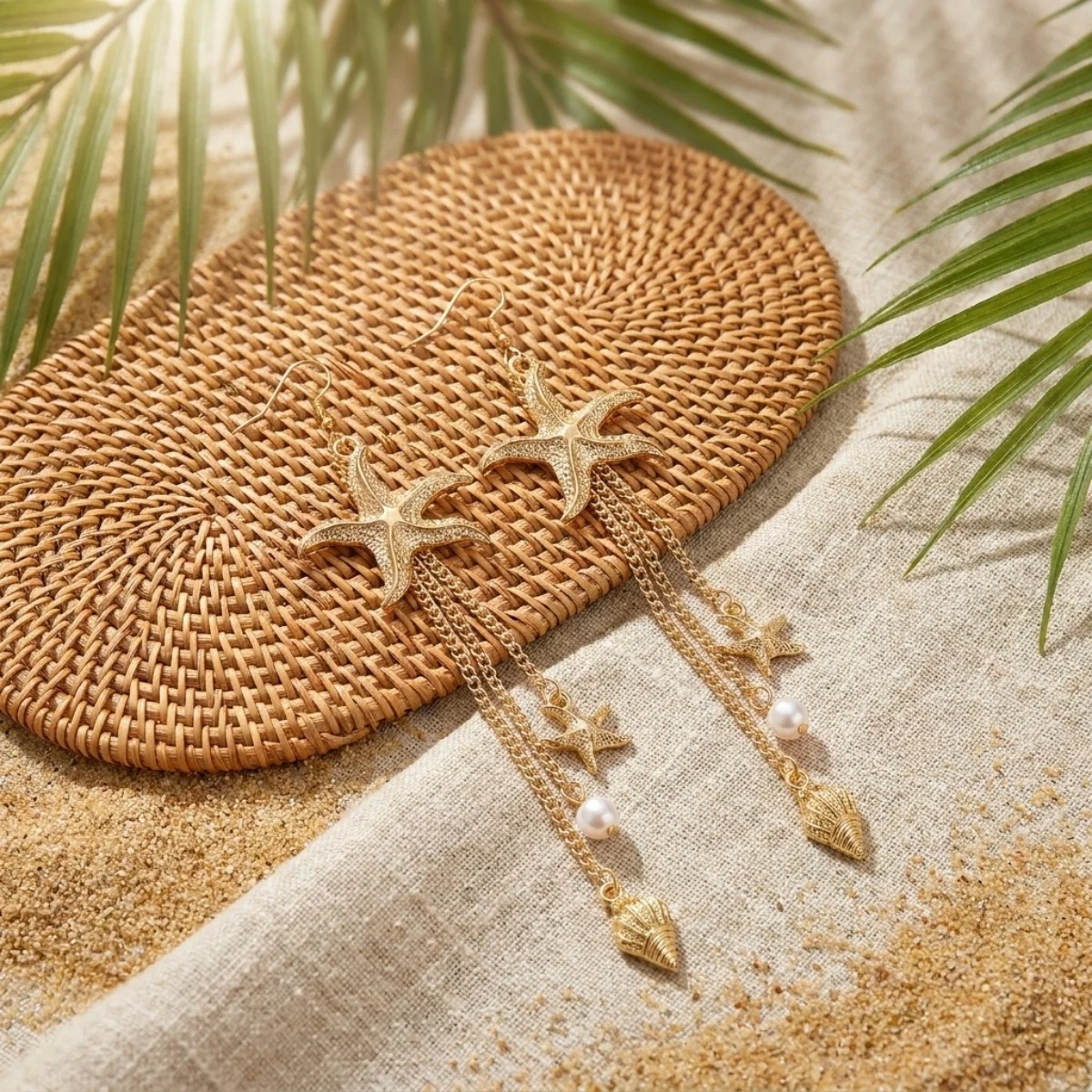 Ozean-Seestern-Ohrringe aus Acryl mit simulierten Perlenketten und Quasten für Damen, Sommer-Muschel-Seepferdchen-Schildkröten-Ohrringe, Schmuck – Detail 33