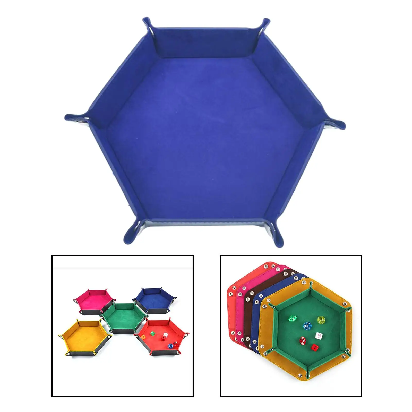 Large Dice Roll Tray PU Leather Foldable Hexagon Organizer for Candy Keys and Tabletop Roleplaying Games