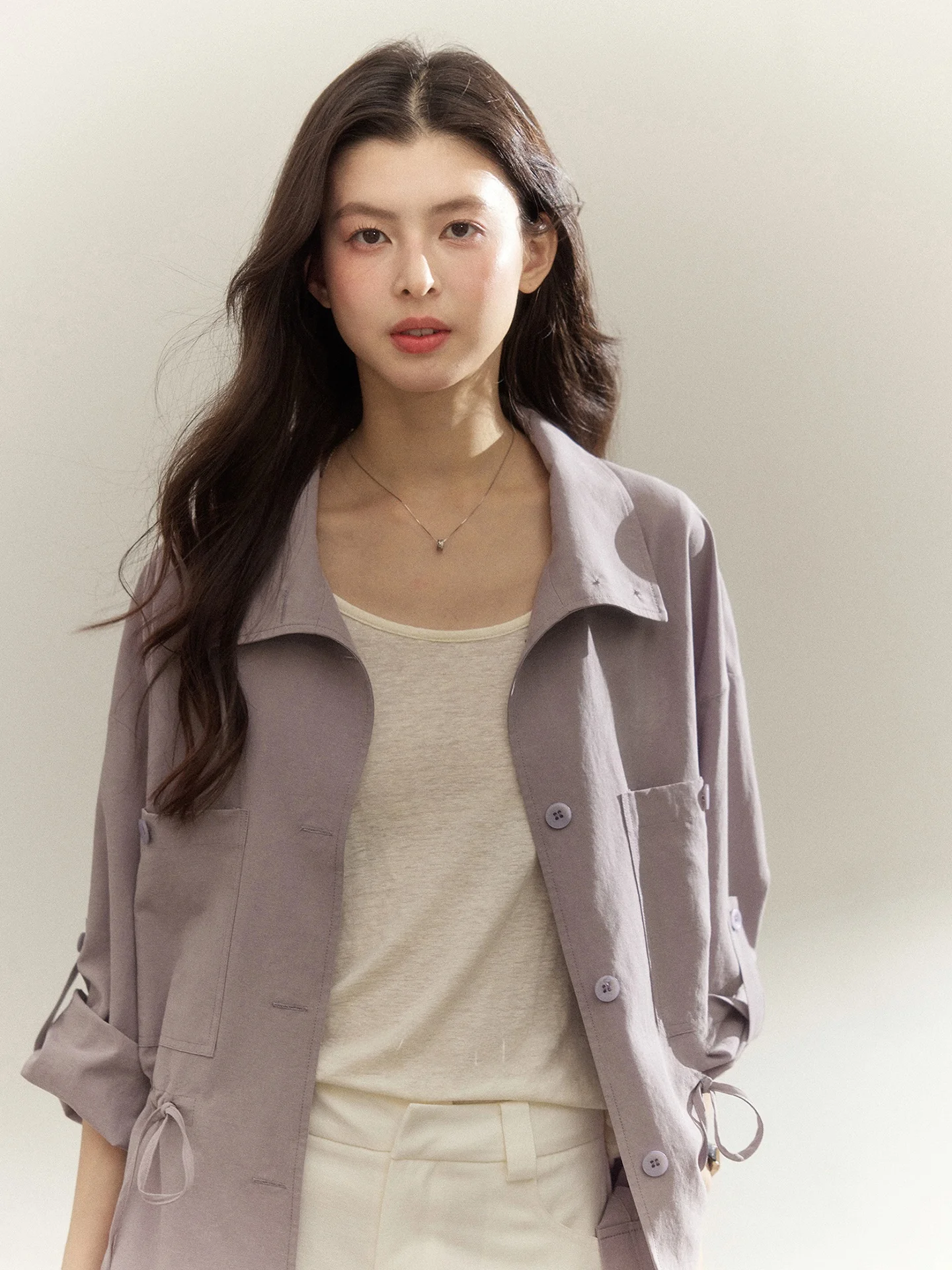 

Comfortable Versatile Purple Outerwear Jaet Women's Cotton Dstring Waist irt Coat Design by Er Yang