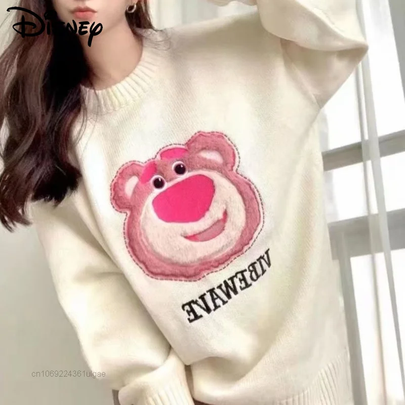 Disney Cartoon Bear Lotso New Clothes Y2k Pullovers Autumn Korean Trend Knitted Top Women Fashion Sweater Female Sweatshirts