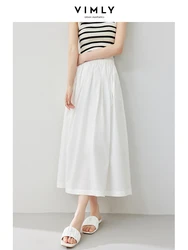 VIMLY Women Simple Commuter White Bustier Skirt 2024 Summer New Solid Versatile  A-Line Elastic  Waist Umbrella Skirt M7108