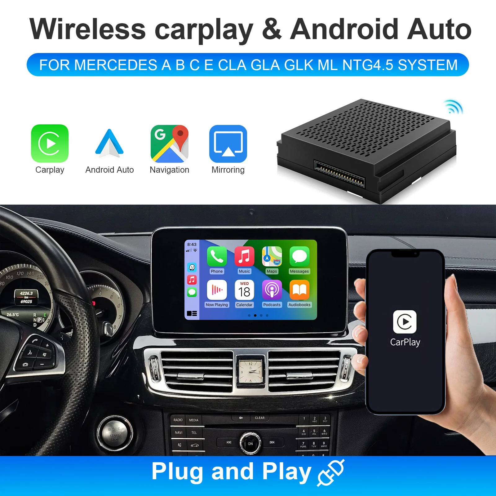 2026 New upgrade Wireless Carplay Android Auto NTG4.5 Becker For Mercedes Benz A B C E CLA GLA GLK ML Sprinter NAVI MirrorLink