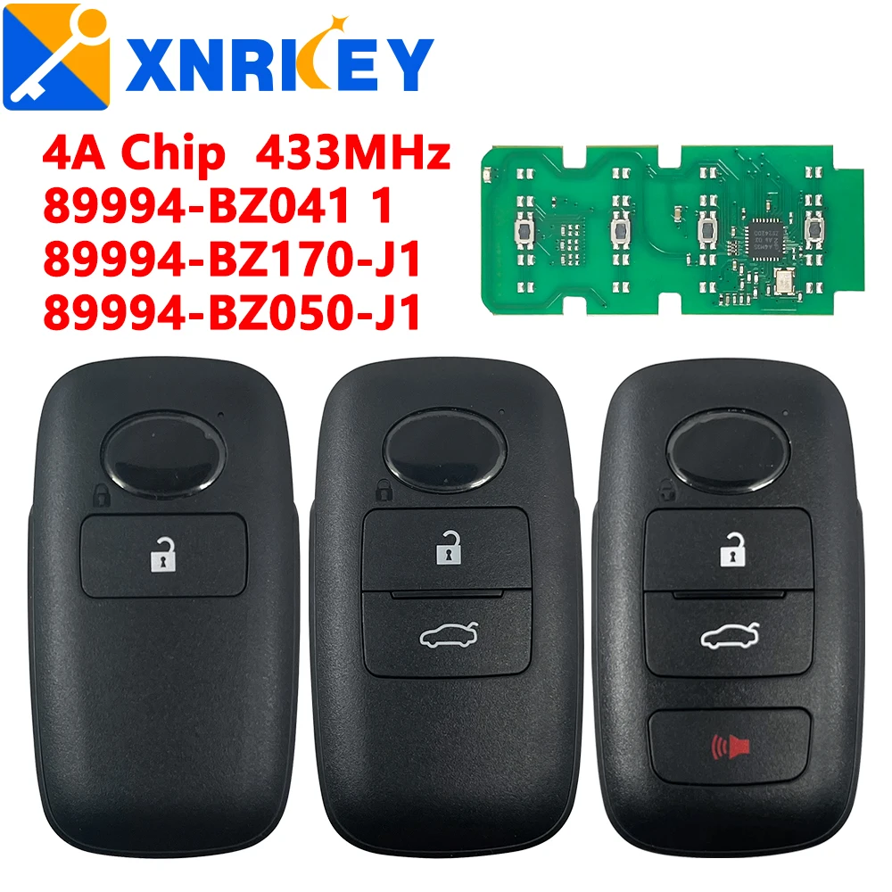 XRNKEY 2 3 4 Buttons 433MHz 4A Chip for Toyota Raize Rocky Auto Smart Remote Control Key Fob Replacement 89994-BZ170 89994-BZ041