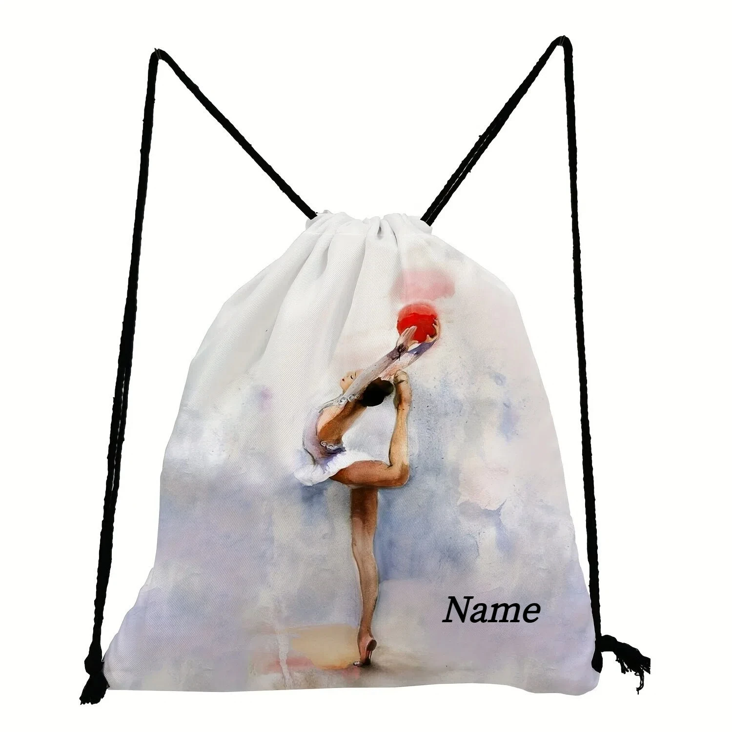 Chic Gymnastics-Inspired Drawstring BAG Backpack Custom Name Cartoon Print Pouch  Polyester Fabric Gym Accessories Storage Bag