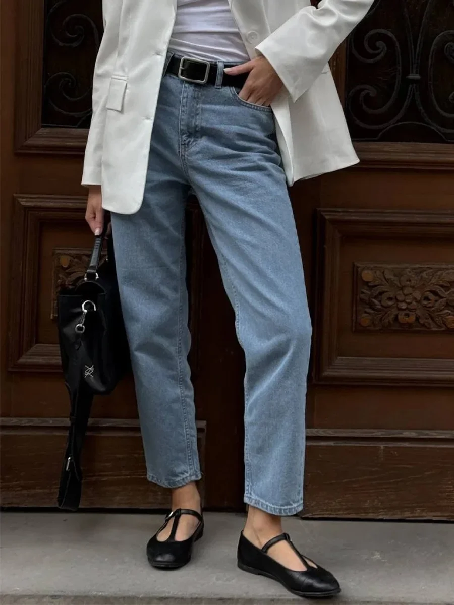 Women's Retro High Waist Straight Leg Jeans Cotton Ankle Length Jeans Easy Match Casual Daily Fashion Pants