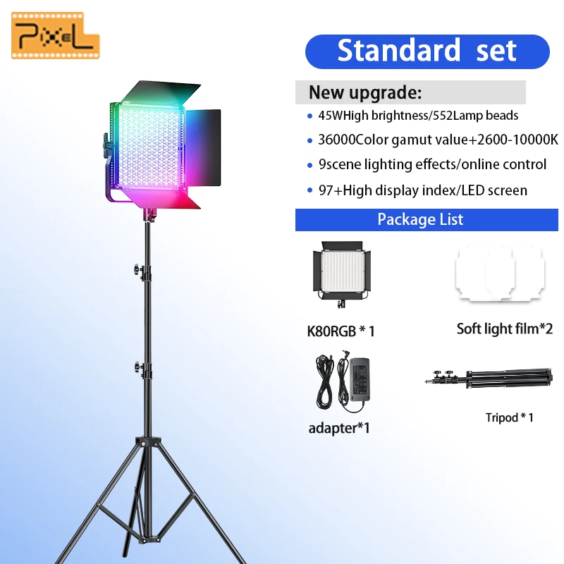 Pixel K80 RGB LED Photo Studio Light with APP Control Video Panel