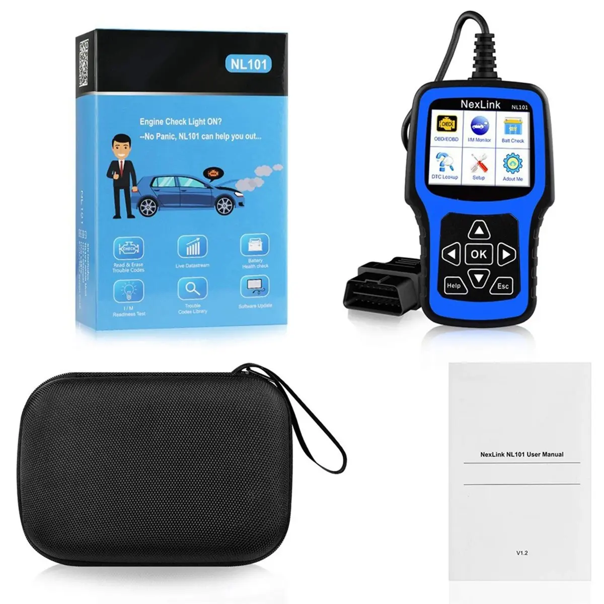 ~!Newest DTD950NL101 OBD Scanner EOBD Code Reader with Battery Tester Check Engine Code Reader 2.4'' Screen for Car Light Duty V