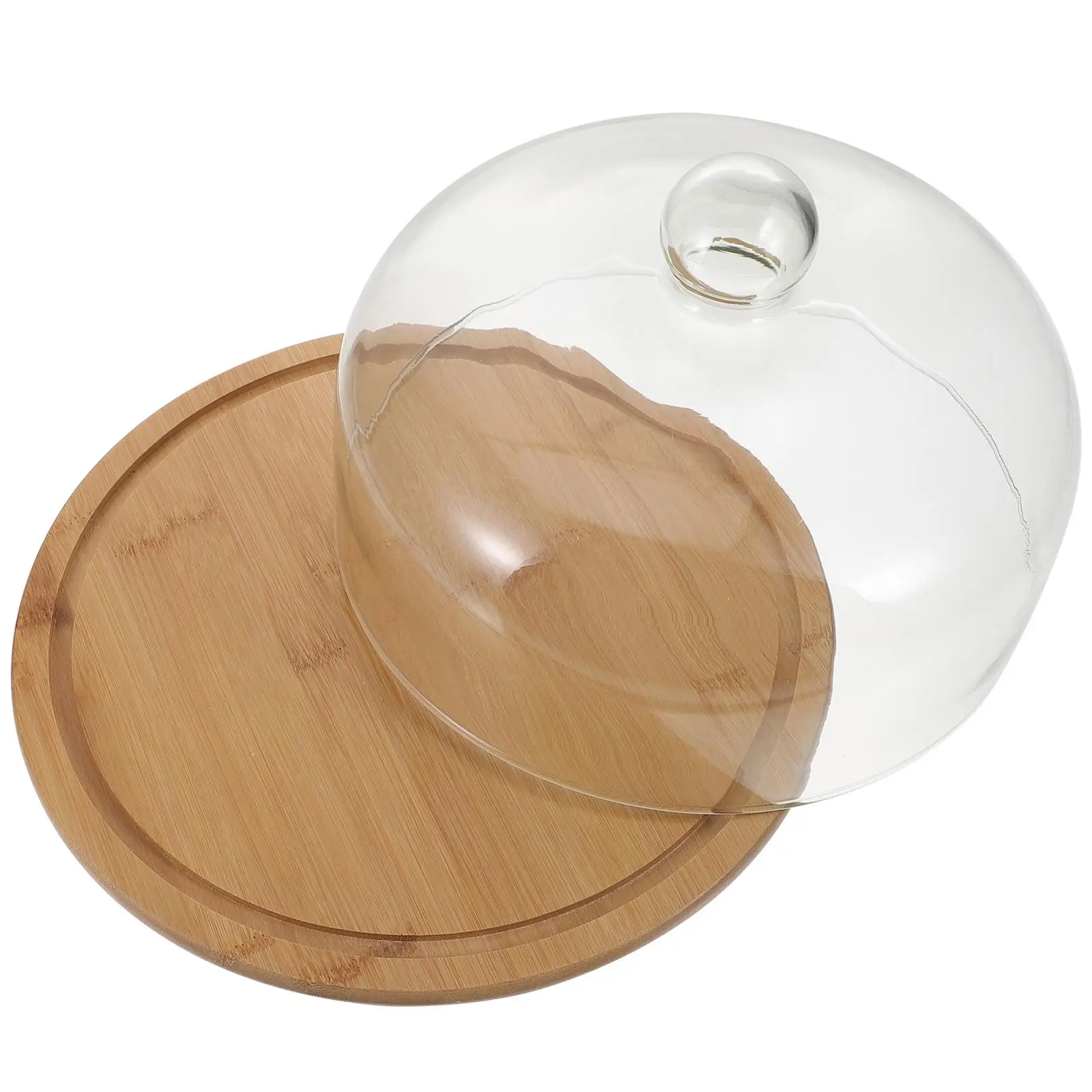 

Cake Glass Food Grade Safe Transparent Lid Bamboo Tray Set for Food Set Birthday Cake Stand Kit
