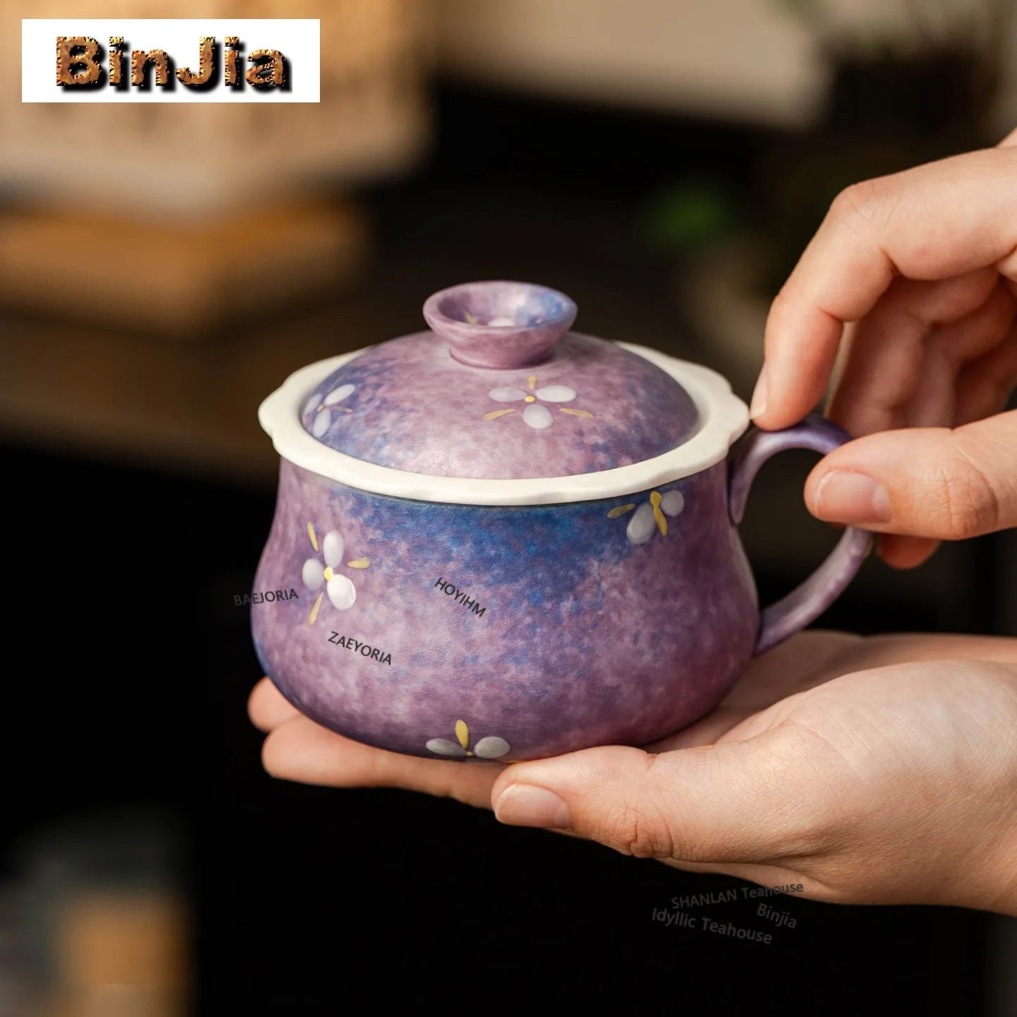 

180ml Purple Hand-painted Floral Filter Tea Separator Cup Antique Tea Mug With Infuser Tea Maker Office Water Cup Decoration Cha