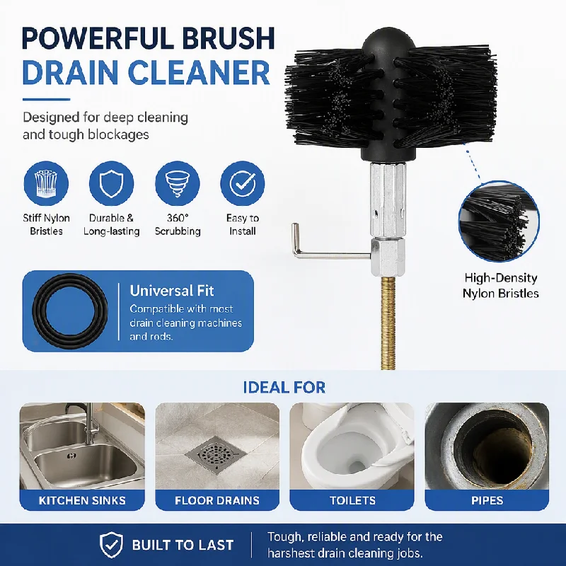 Black Brush Drain Cleaner, Flexible Hose Pipe Unblocker with Drill Adapter,Kitchen Sink Grease and Floor Drain Clog Remover Tool