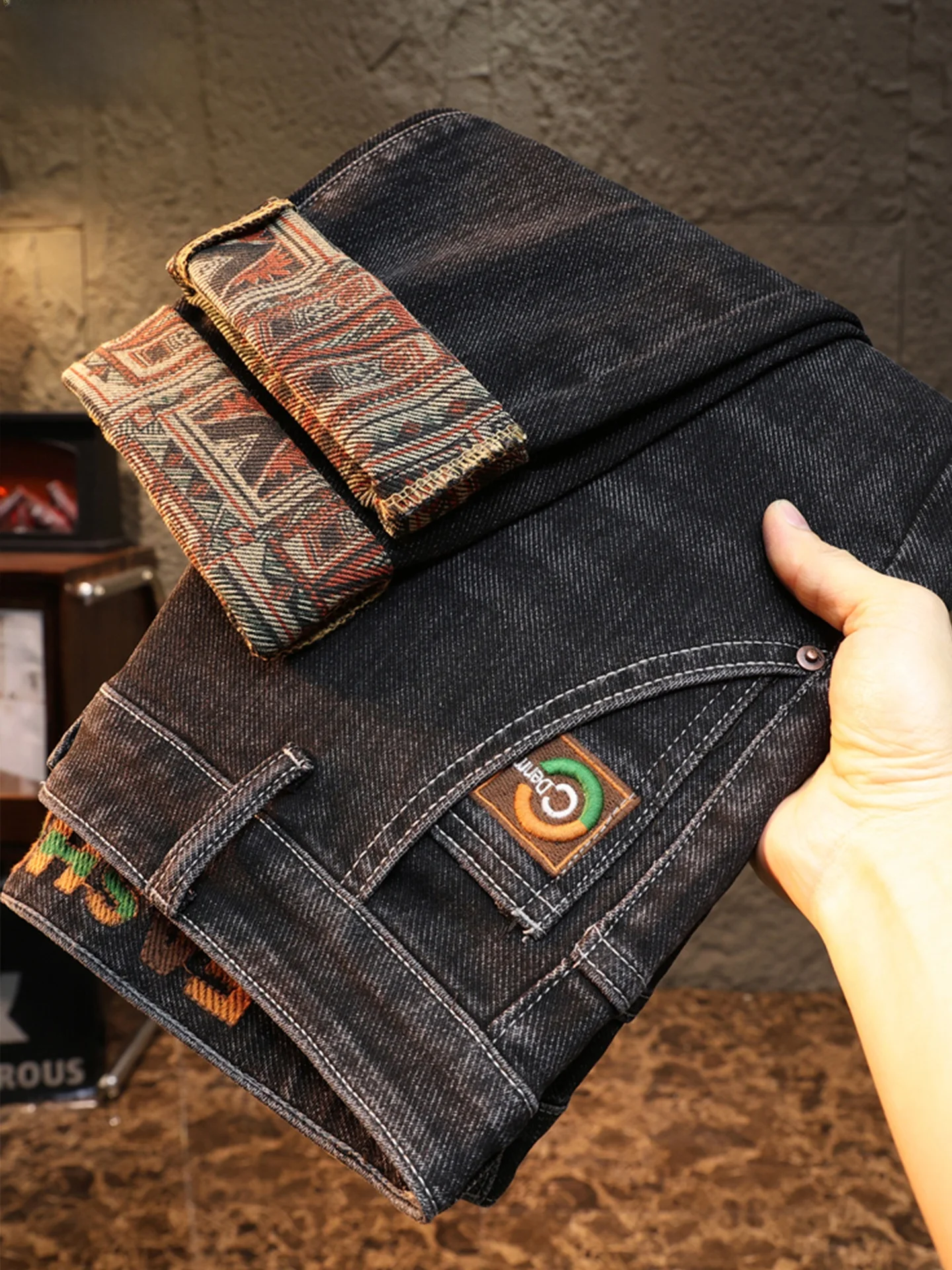 

Spring New Sle Elastic Bla High End Waed Jeans Men Loose Straight Casual Pants Trendy Brand 2026 Comfortable Cotton Str...