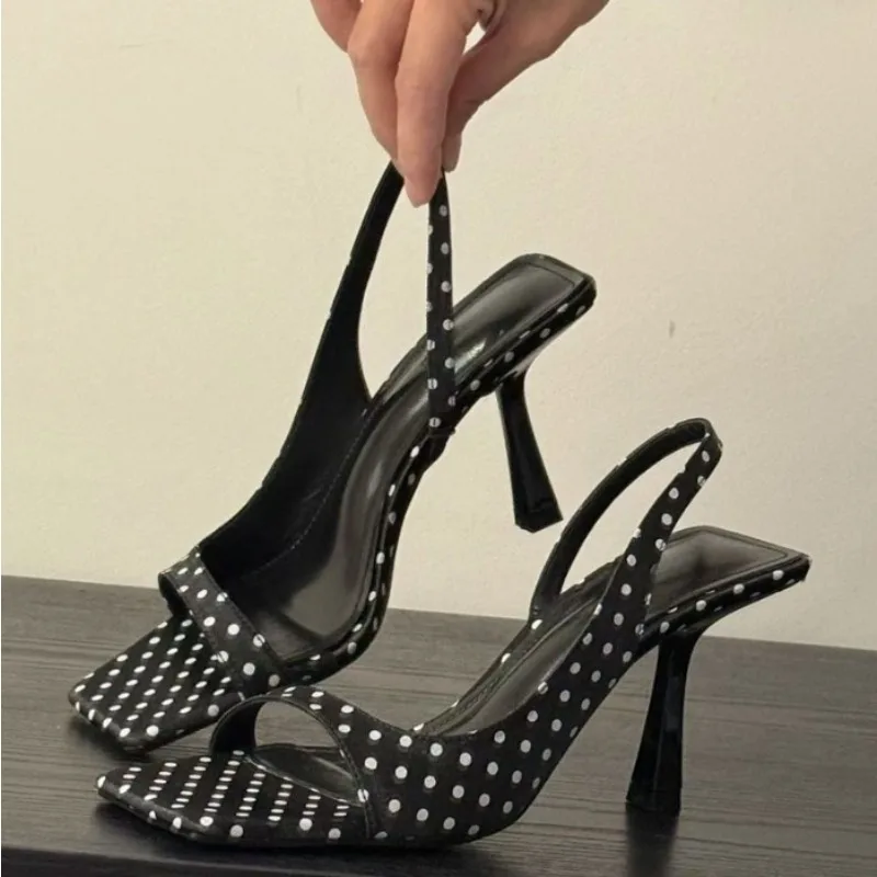 Square Head Elegantly Open Toe Thin Heel Sandals Women 2026 Summer New Match Skirts Versatile High Heel Sandals Slingback Femme