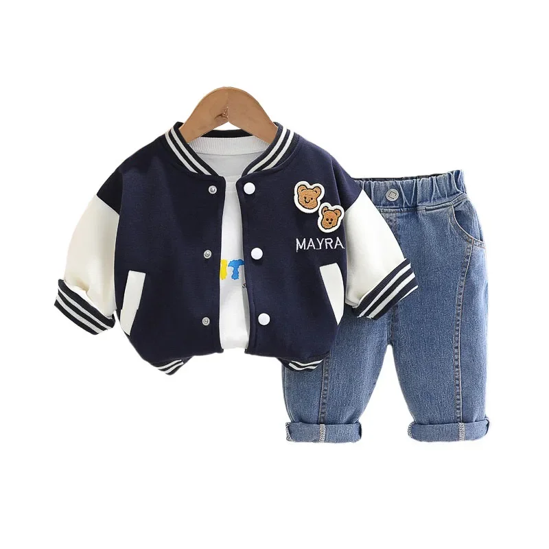 

Baby Boy Fall Clothes Toddler Set 2024 Korean Cartoon Cardigan Coats + T-shirts + Pants Boys and Girls Outfits Kids Sports Suit