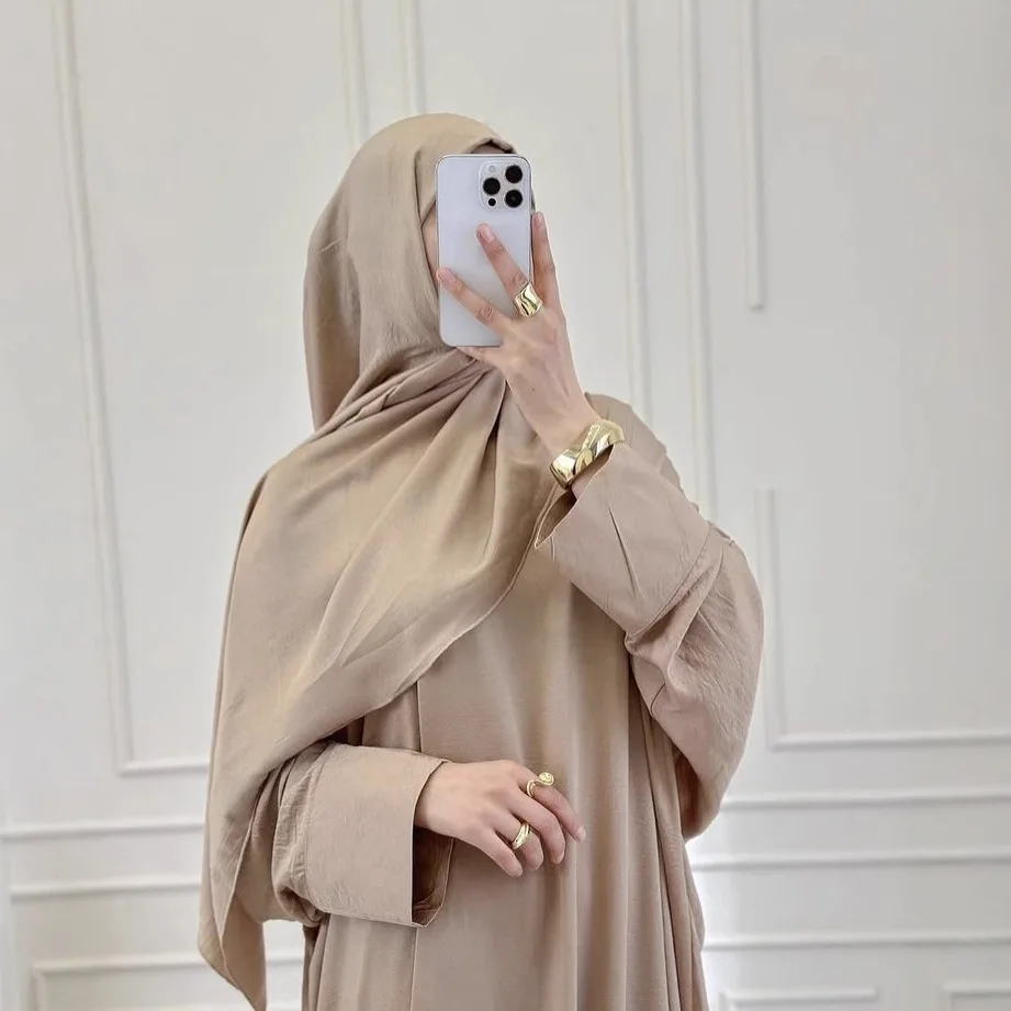 Crinkle Khimar Lengan Panjang Abaya Dubai Turki Muslim Gamis