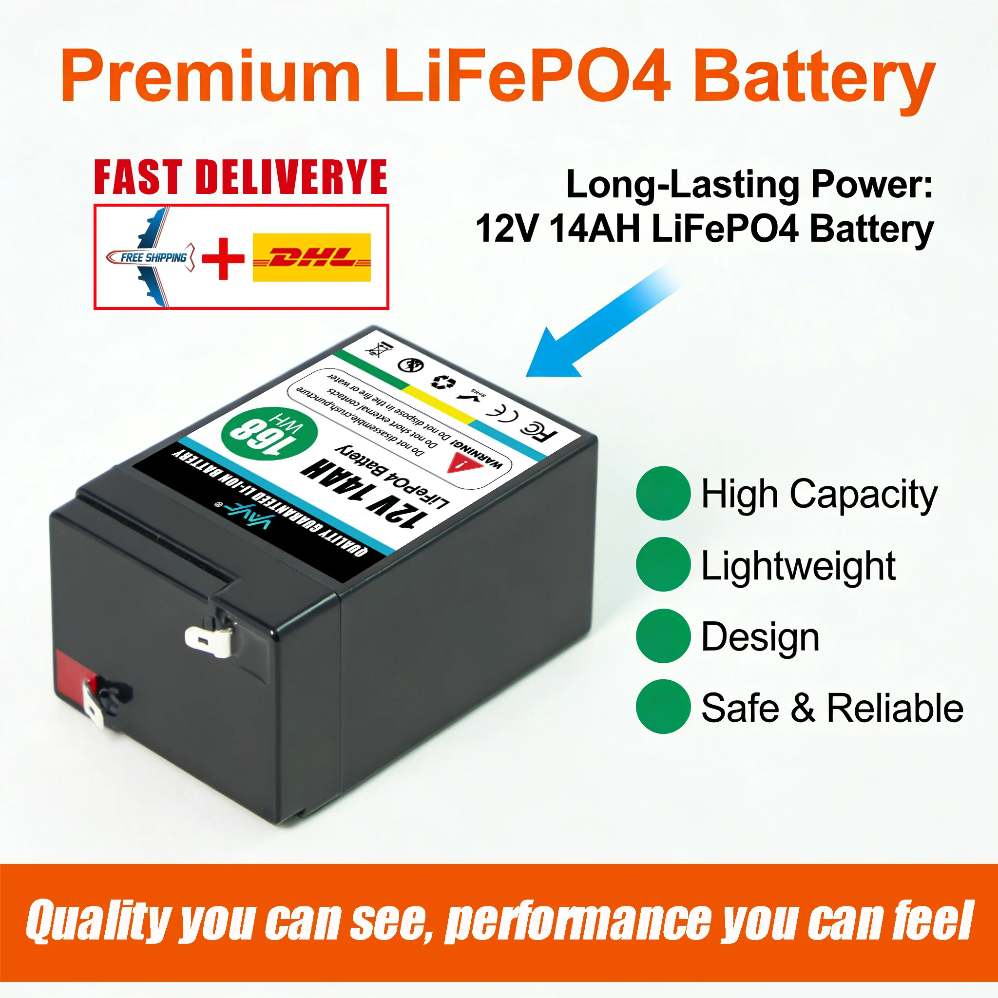 

12В Аккумулятор LiFePO4 14 Ач с BMS, 2000+ циклов, для хранения солнечной энергии Путешествия на автодомах, лодках, внедорожные приключения и автономные дома