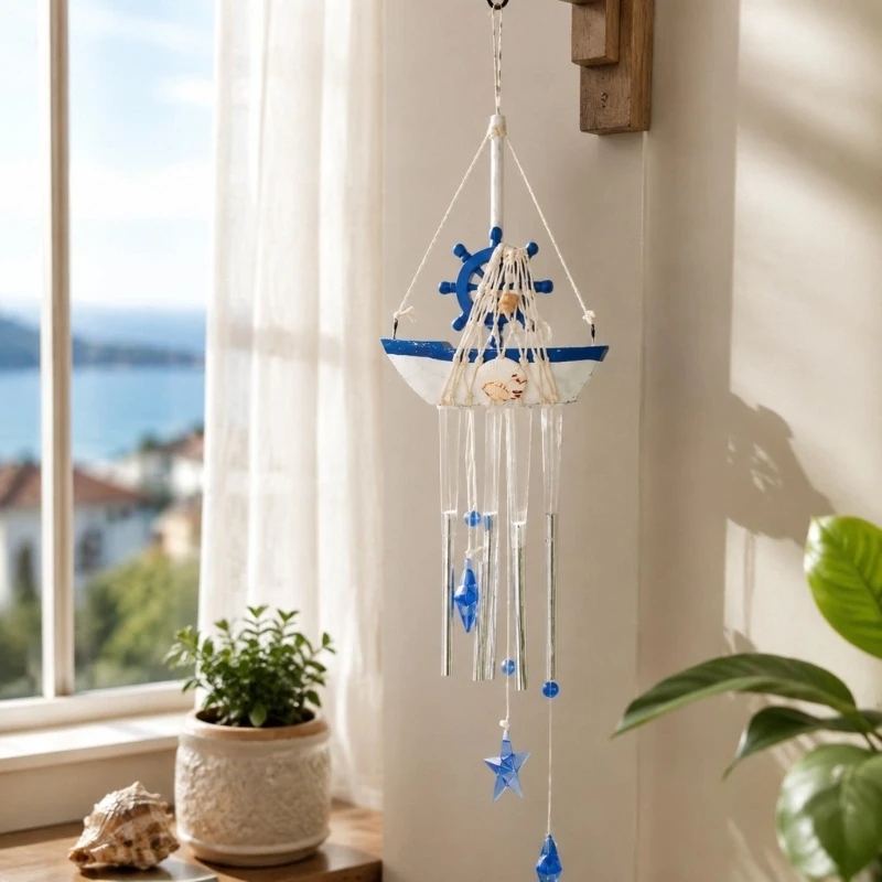Segelboot-Windspiele mit Sternanhänger für Hängedekorationen auf Balkonen oder Fensterbänken, 3 x – Detail 1