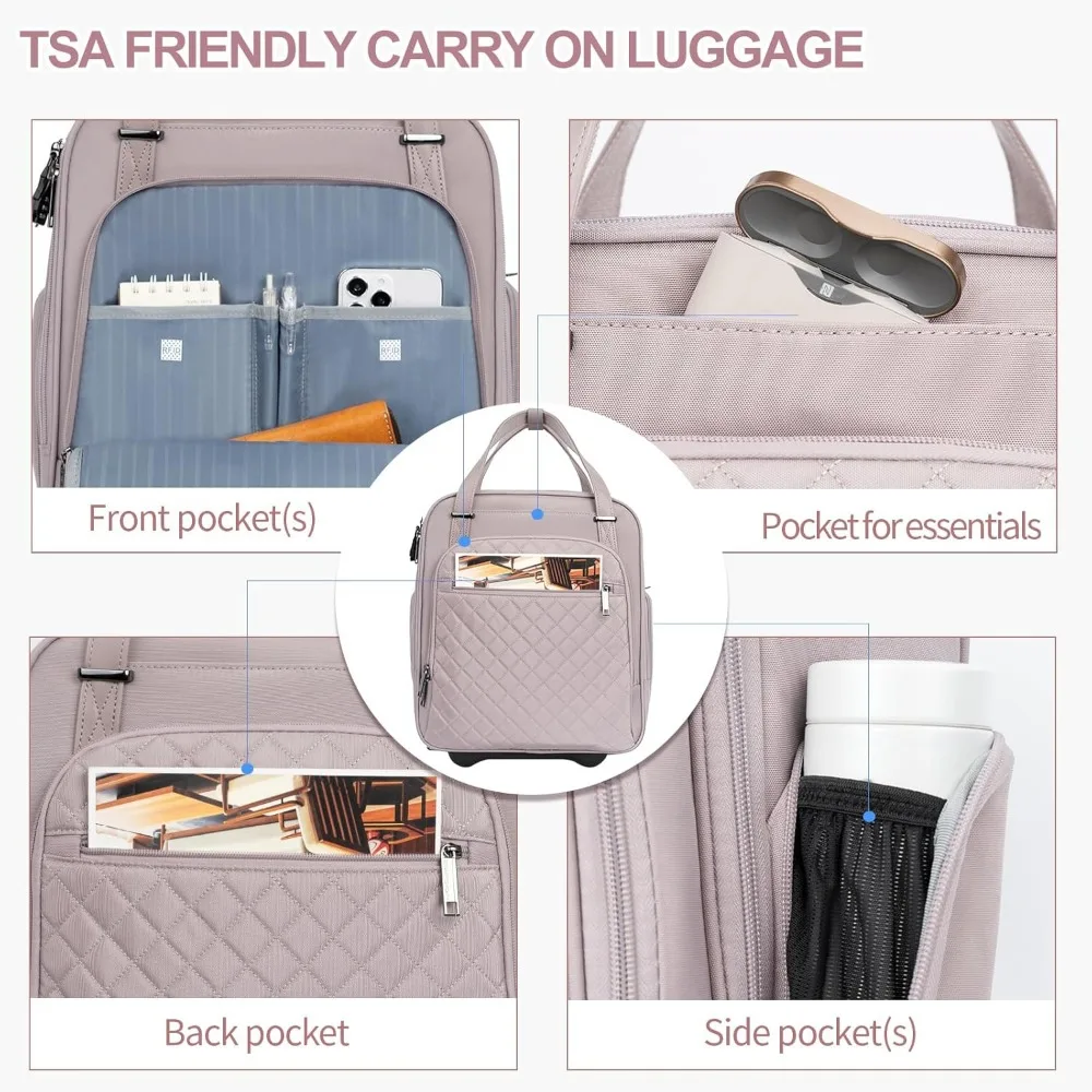 Lightweight Multi-functional Rolling Carry-On Bag with Wheels for Overnight Weekend Travel