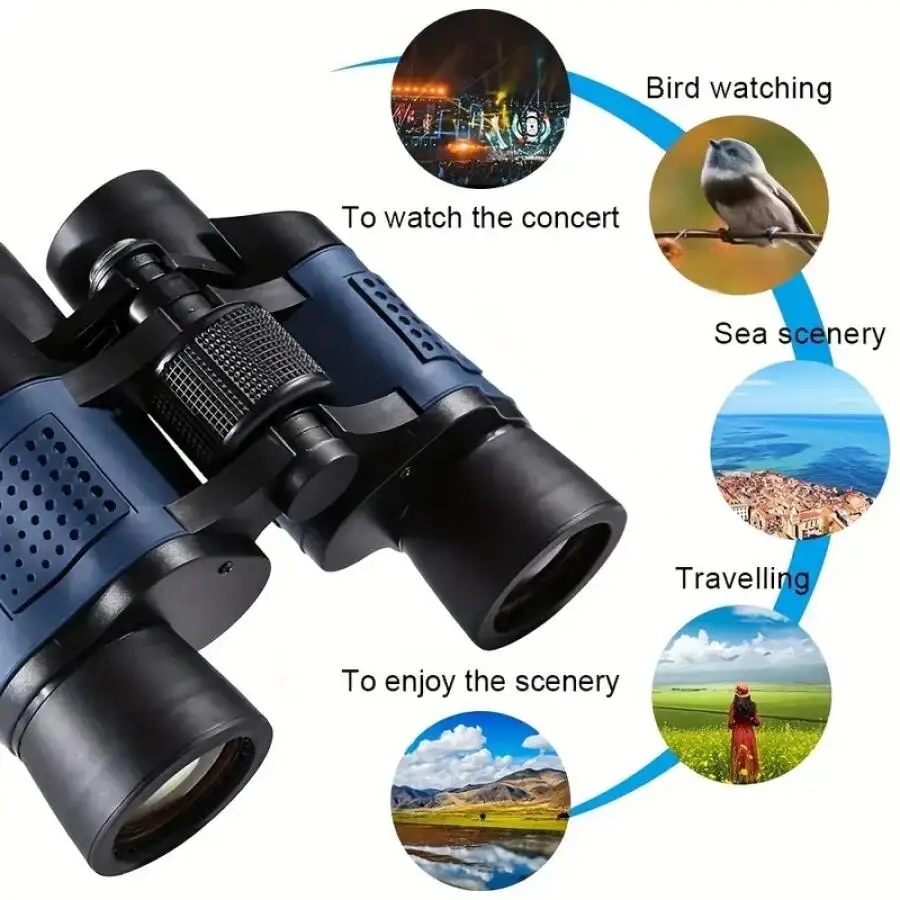 60x60 Portable Binoculars Long Range Sight Image Stabilization Waterproof Anti-Slip Design Telescope for Hunting Stargazing