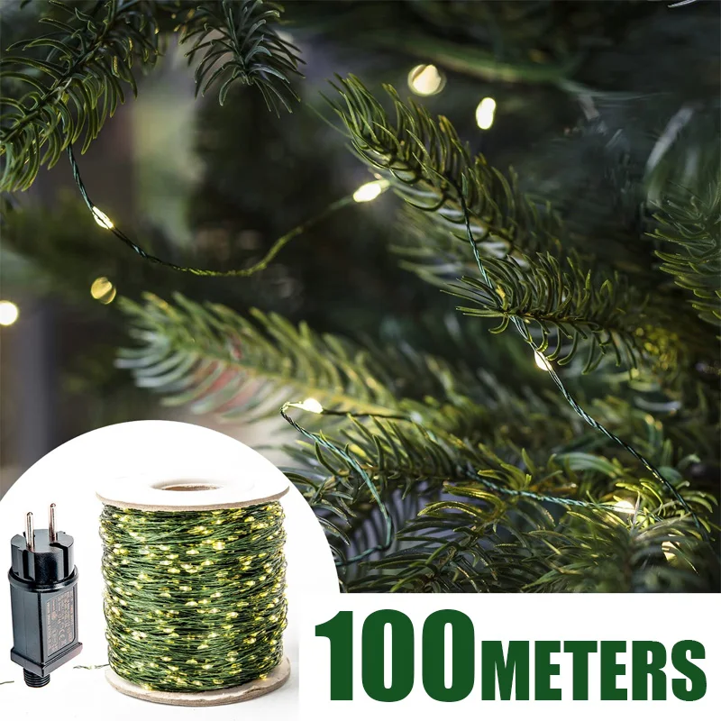 

200M Green wire Fairy Lights Christmas Decoration Outdoor String Lamp Garland Waterproof For Halloween Wedding holiday lighting