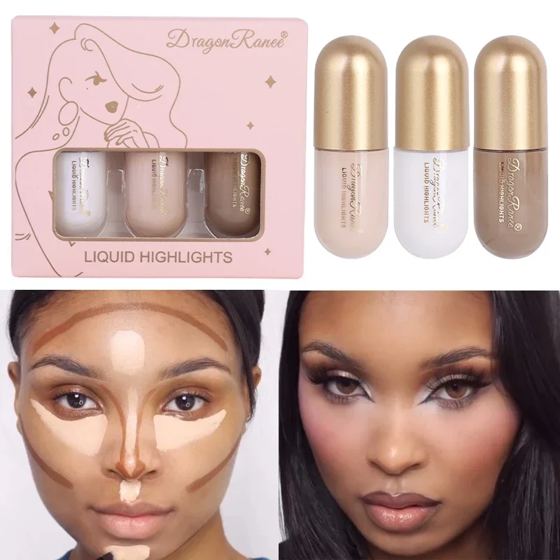 3 Teile/schachtel Matte Flüssigkeit Konturierung Bronzer Stick Braun Nase Schatten Creme Anhaltende Erhellen Concealer Highlighter Foundation Make-Up