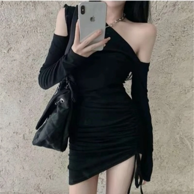 Dresses Women Irregular Off Shoulder Sexy Solid All-match Holiday Trendy Streetwear Slim Spring Elegant Niche Gentle Stylish