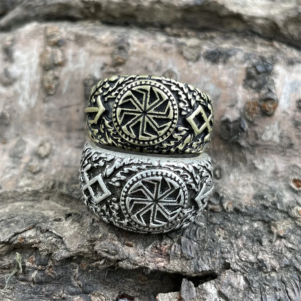 Slavic Kolovrat Symbol Norse Runes Teiwaz And Othila Viking Ring Vintage Jewlery