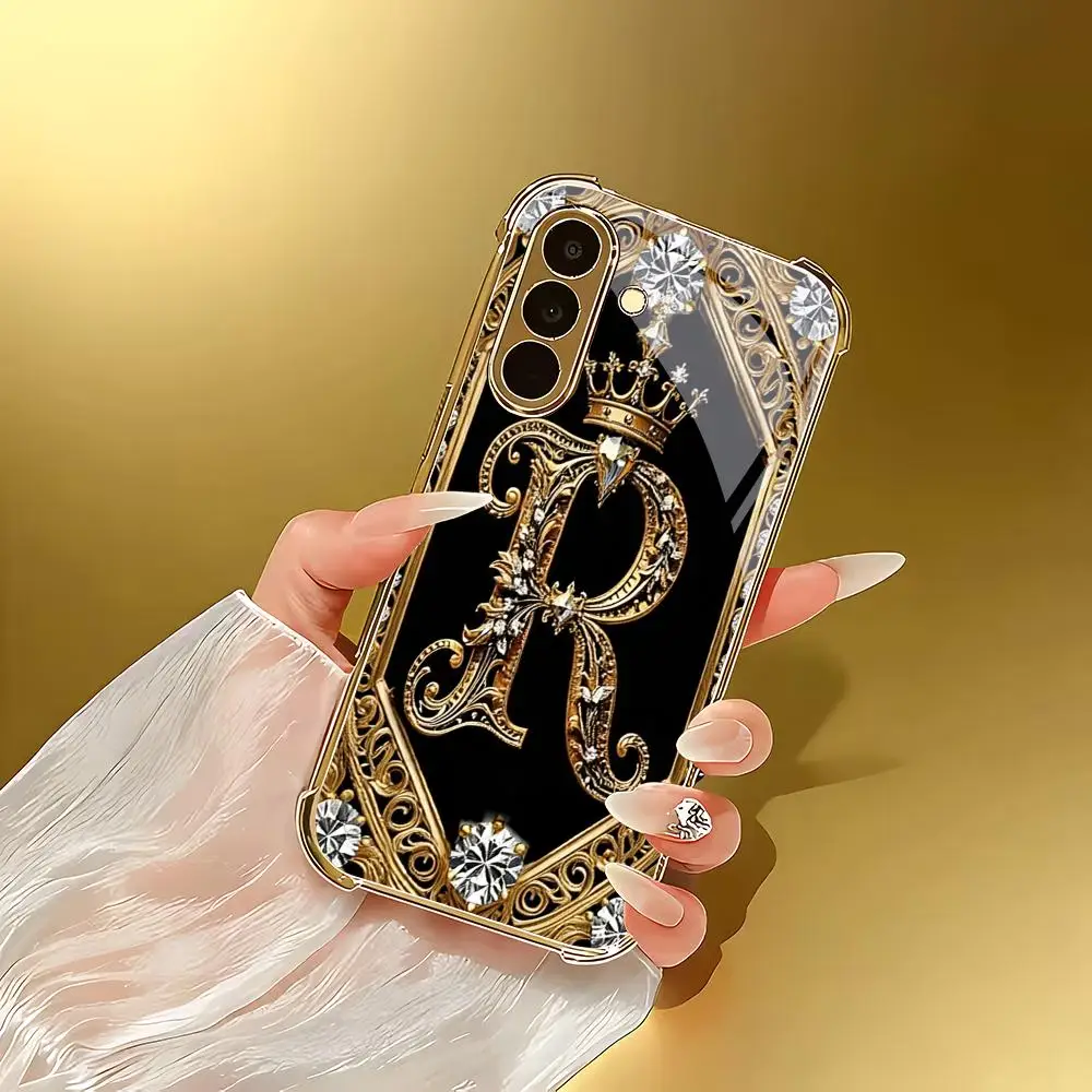 Diamond studded letter R electroplated glass phone case suitable for Samsung GalaxyS26 S25 S24 S22 S21 S20FE/Ultra/Plus antidrop - view 4