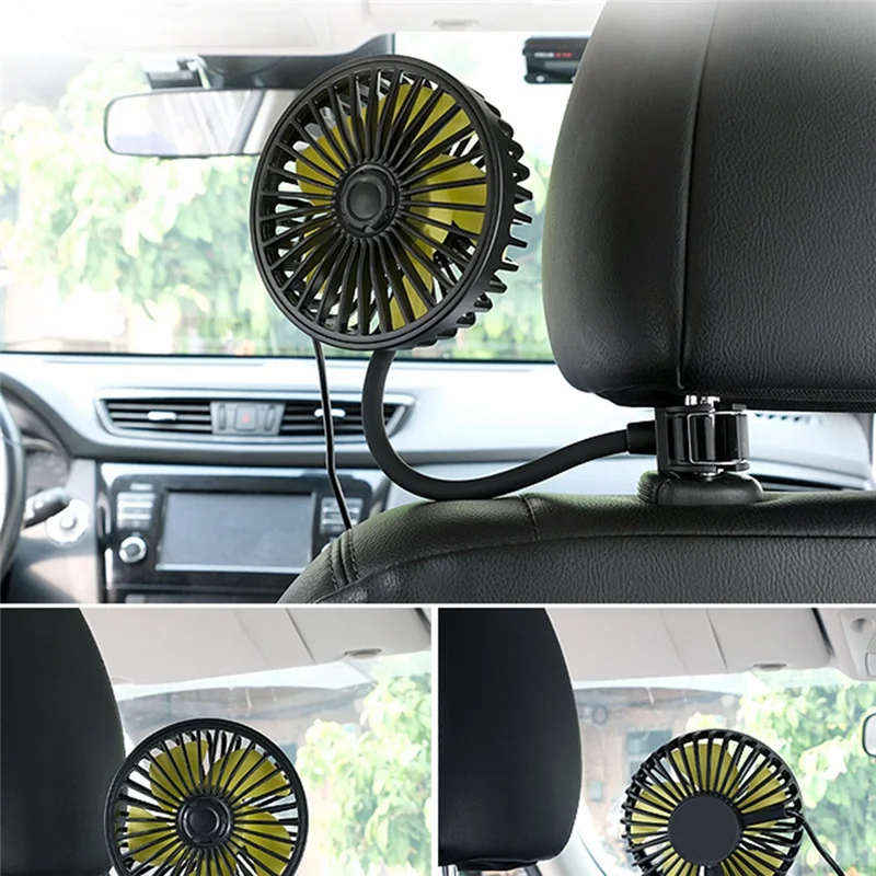 USB Car Fan for Backseat Car Cooling Fan, 3 Speeds Strong Wind 5V Fan with Adjustable Clip Electric Car Seat Fan