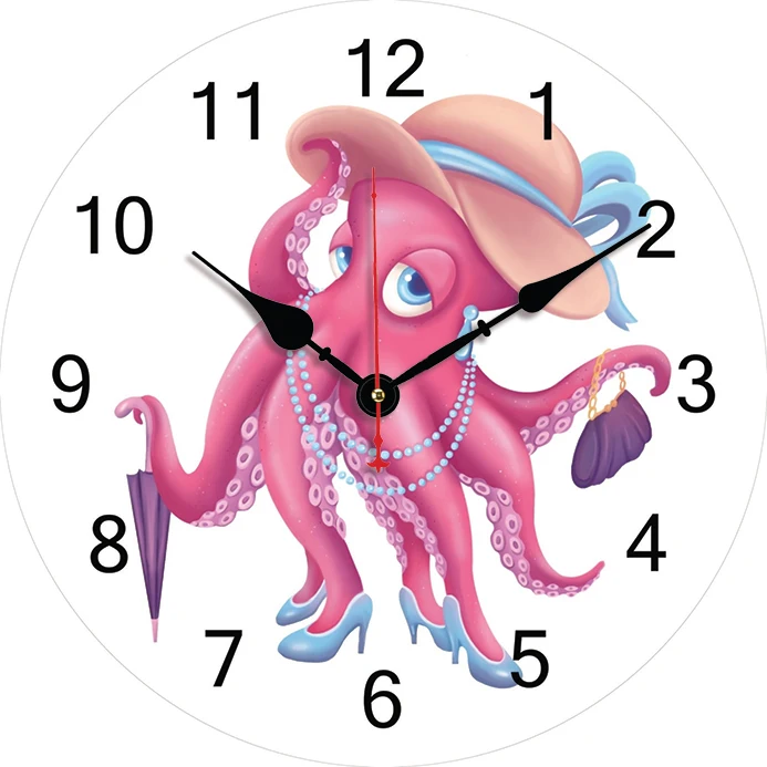 Cartoon Octopus Wall Clock Kitchen Decor Wall Art Silent Non Ticking Large Round Wall Clocks For Living Room Bedroom Office