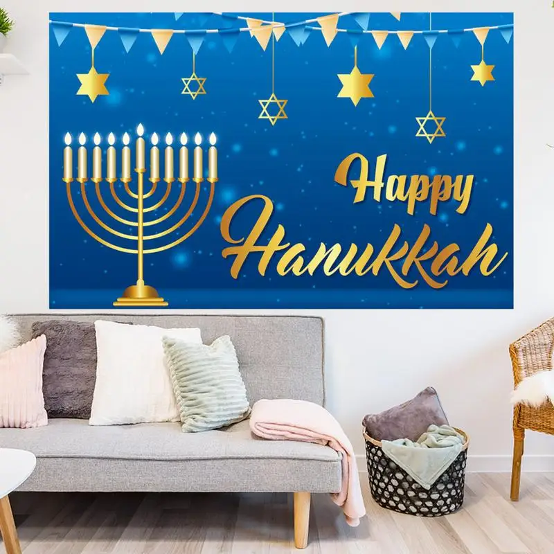 Happy Hanukkah Backdrop Food Glitter Lampstand Family Party Decoration Background Photography Kid Photo Studio Props