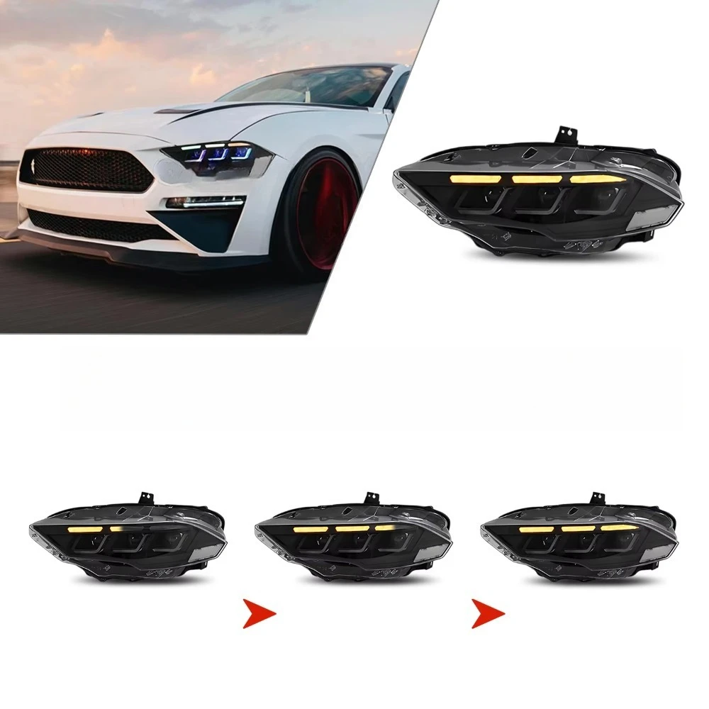 HCMOTIONZ LED Projector Headlights for  Mustang RGB Day Running Light Animation 2018-2023 Front Lamps Assembly