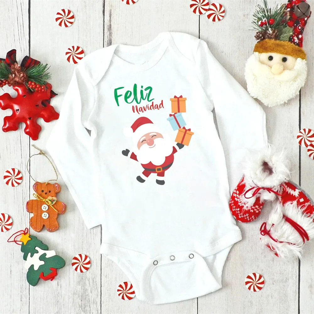 Mi 1ra Navidad Baby Bodysuit Infant 1st Christmas Rompers Party Outfit Newborn Jumpsuit Toddler Long Sleeve Xmas Clothes