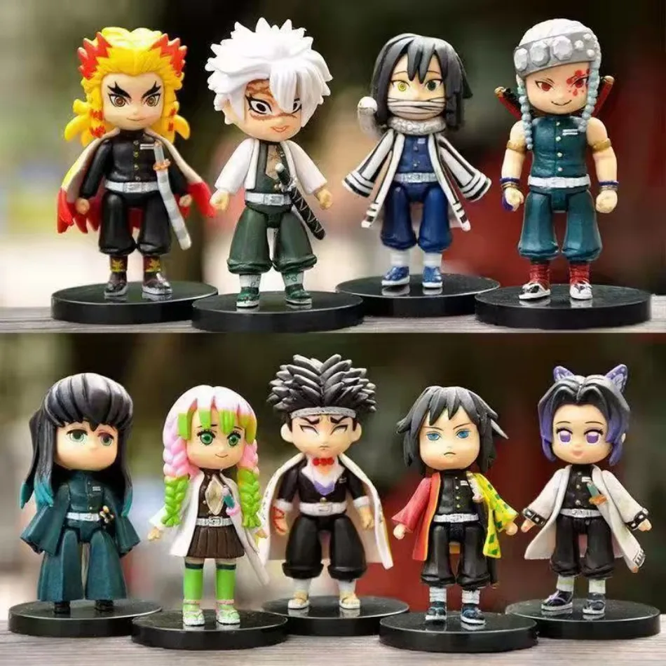 Q نسخة شيطان القاتل عمل الشكل، يجلس شبح دمية، Tanjiro، Nidouzi، Inosuke، Zenizu نموذج الفيلم اللعب، gifs 4-15 قطعة / المجموعة #2