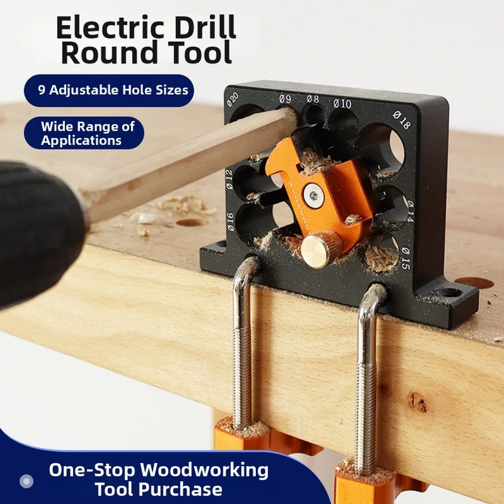 9 Hole Adjustable Wood Turning Device For Drill Round Wood Dowel Maker DIY Woodworking Tool Orange Alloy Cutter 8-20mm