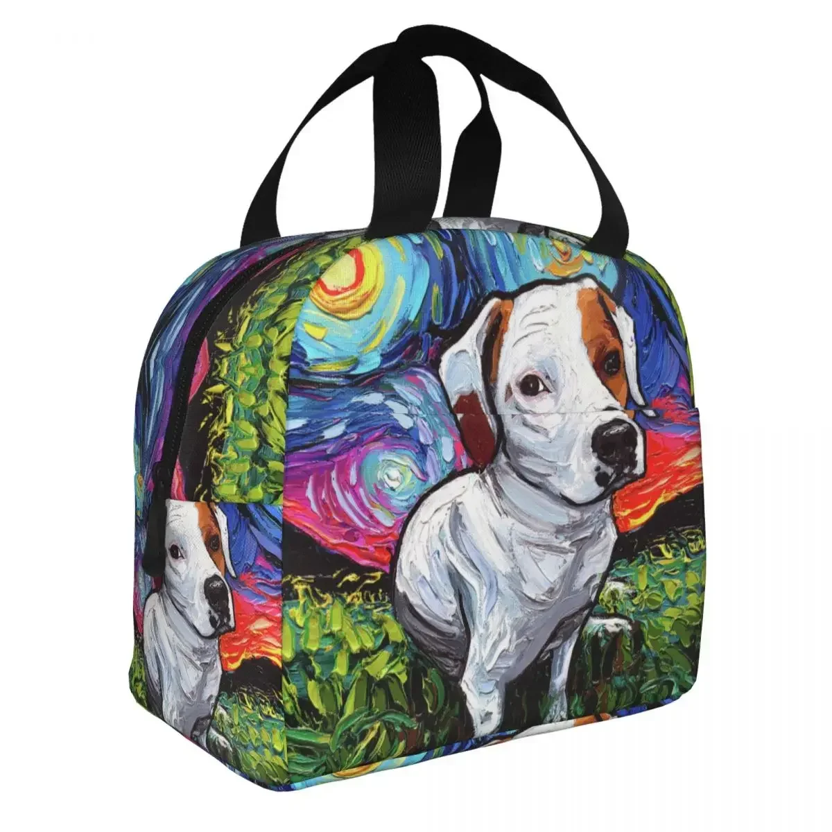 Starry Night Pitbull Mix Lunch Bag Warm Cooler Insulated Lunch Box for Women Children School Work Picnic Food Tote Container