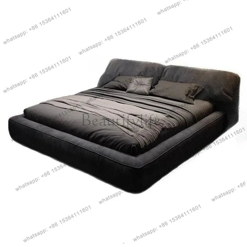 zj.1.8 Meters 1.5 Meters Cloth Bed Cream Wind Simple Modern Double Master Bedroom Queen Bed Frames Black Coffee Color Soft Bed