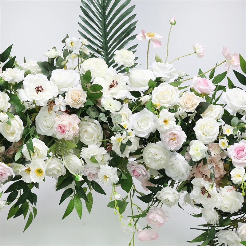 Imagem -03 - Decorações de Casamento Rosa Branco Verde Flores Arranjo para Festa Evento Hotel Fundo Decoração Ventilador do Plutônio Suporte Floral Artificial