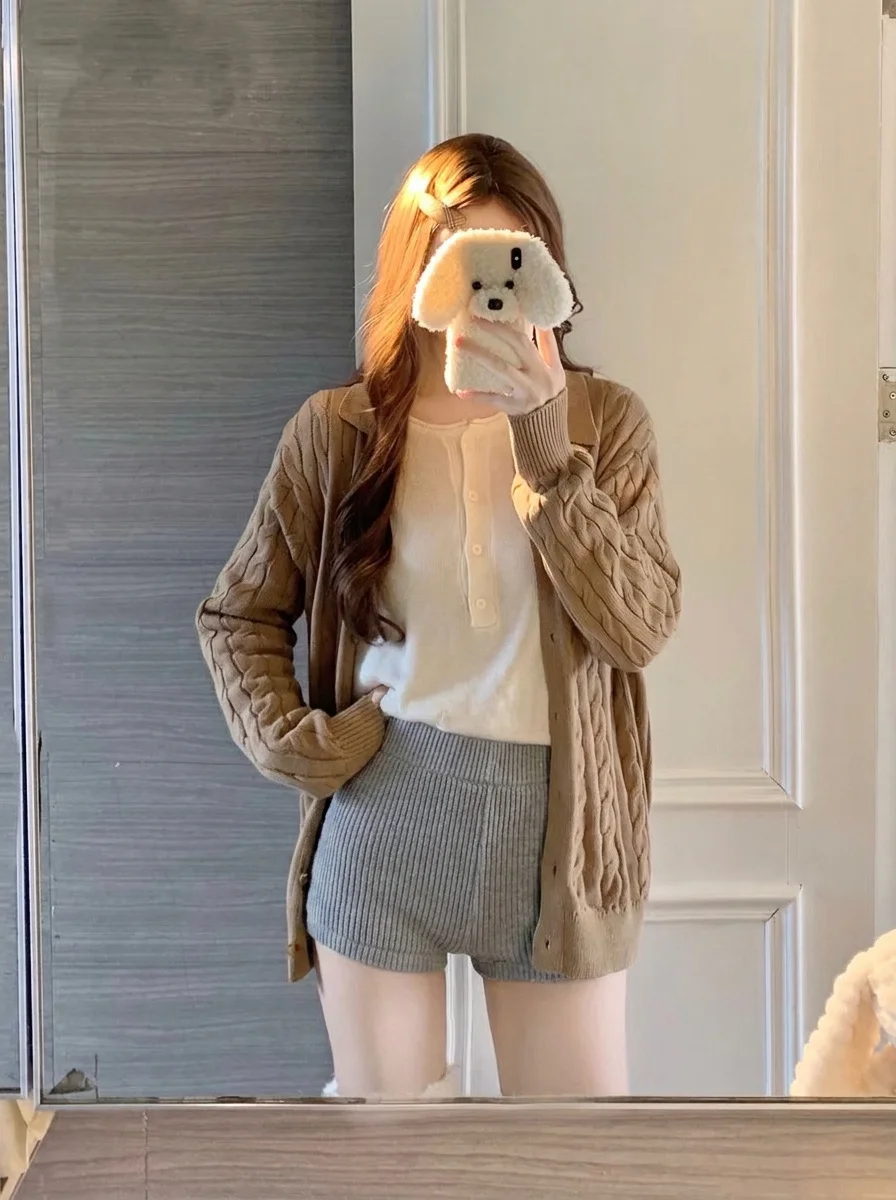 American Style Spicy Girl Low Waist Ultra Short Knitted Casual Shorts Soft Cozy Slimming Base Layer Pants for Women