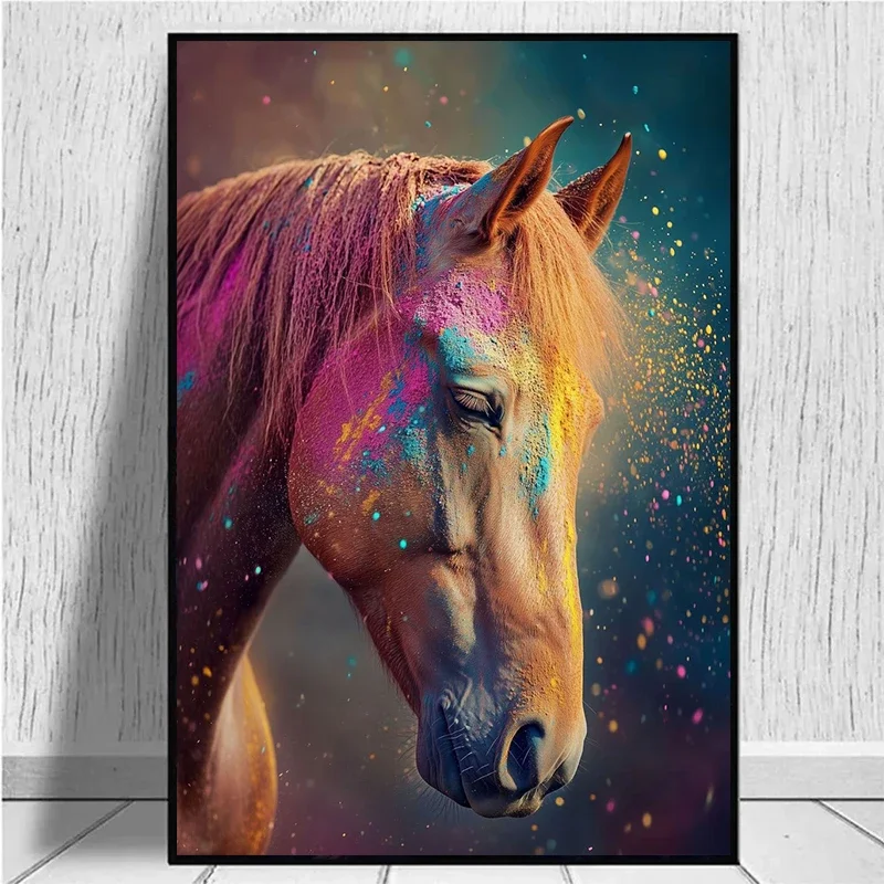 1pc frameless Canvas Painting Powder Paint Animals Horse Dog Cat Cow Poster Prints Colorful Animal Canvas Painting Wall Art Pict