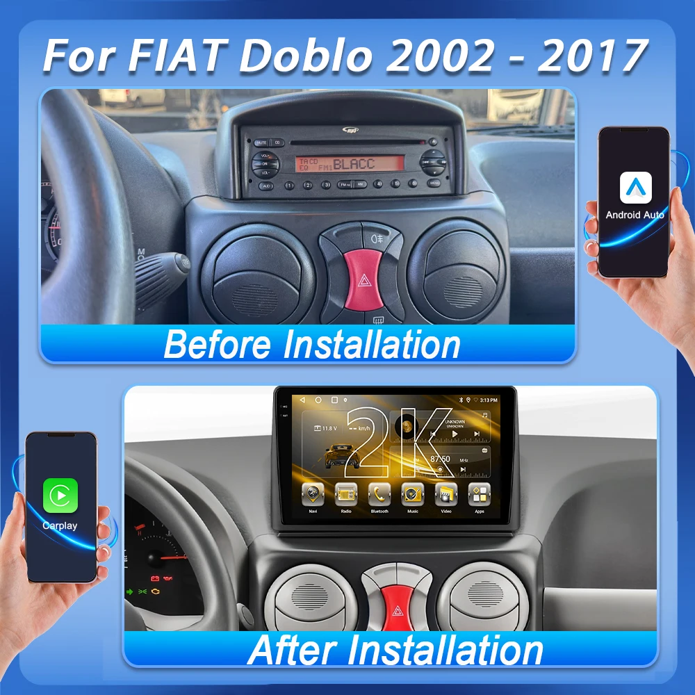 Android 16 Android 16 For FIAT Doblo 2002 2003 2004 2005 - 2017 Carplay Multimedia Car Radio Video Player GPS Navigation WIFI 2K